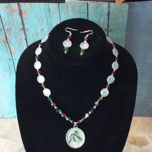 Handmade holiday necklace and earrings.